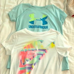 1 nike shirt and 1 under armor shirt (both girls)